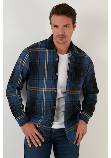 Buratti Ekoseli Uzun Kollu Slim Fit Kışlık Erkek Gömlek Cf21W112844 Indigo