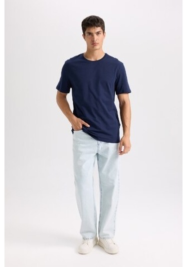 DeFacto New Regular Fit Bisiklet Yaka Basic Düz Kısa Kollu Tişört E1091AXNSNV135 Lacivert