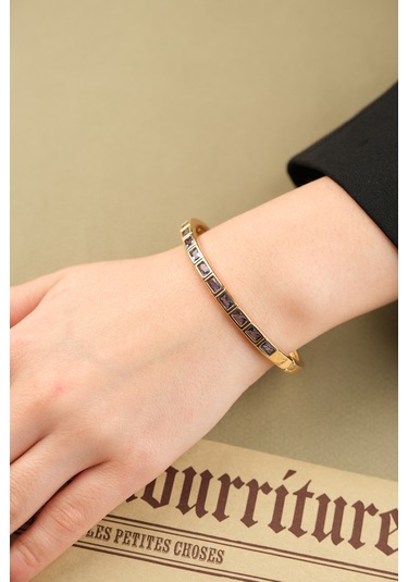 Çildan Womens Gold Özel Tasarım Mavi Taşlı Kelepçe Bileklik Altın - Gümüş