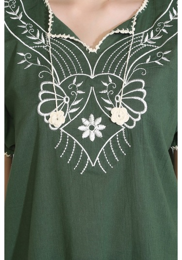 Kısa Kol Şile Bezi Naz Bluz Yeşil