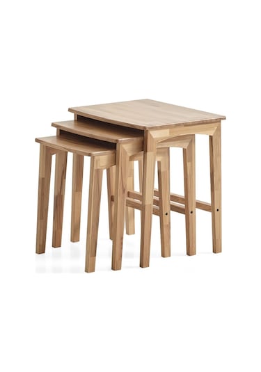 Ready Natural Üçlü Zigon Sehpa Ceviz Kayın Sehpa Ahşap