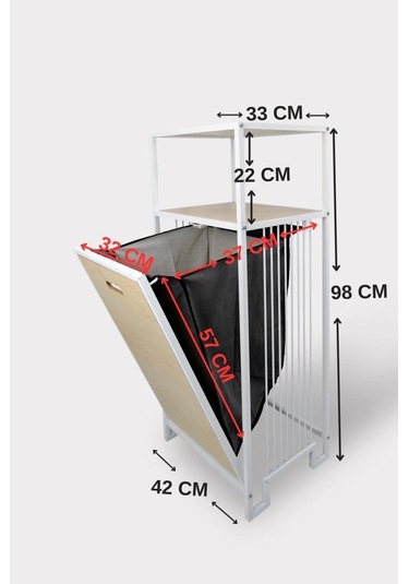 Digithome Metal Kirli Sepetli 2 Raflı Çok Amaçlı Banyo Düzenleyici Raf Organizer Akçaağaç Mrs-006 C1-1-369 Kahverengi