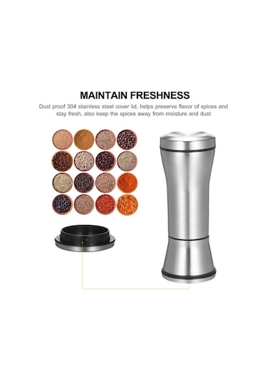 Pazly 304 Paslanmaz Çelik Baharat Değirmeni - Tuz Ve Karabiber Öğütücü, Ayarlanabilir Gümüş Modeli Gümüş