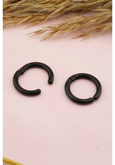 Unisex 316l Çelik Sıkıştırmalı Halka Küpe - Siyah