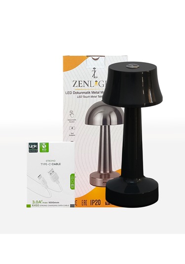 Zenlight Metal Dokunmatik Şarjlı Masa Lambası Siyah