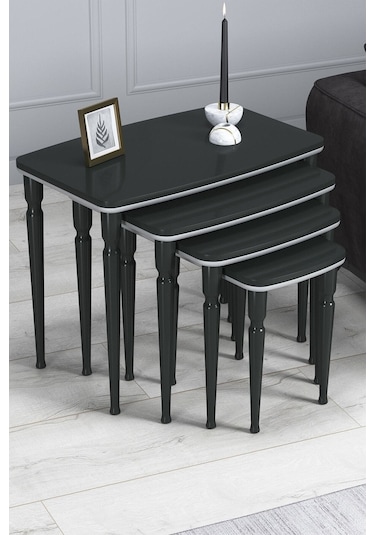 Imaj Mdf Ve Lake Boya, Antrasit 4lü Zigon Sehpa Takımı, Antrasit Gürgen Ayaklar Antrasit - Gri