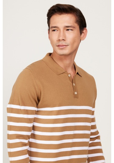 AC&Co / Altınyıldız Classics Erkek Vızon-ekru Standart Fit Normal Kesim Polo Yaka Çizgili Triko Kazak Vizon - Ekru AC&Co / Altınyıldız Classics Erkek Vızon-ekru Standart Fit Normal Kesim Polo Yaka Çizgili Triko Kazak Vizon - Ekru