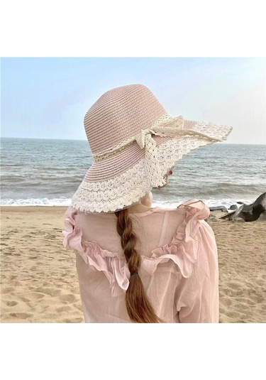 Dantel Detaylı Plaj Şapkası, Hasır Güneşlikli Yaz Aksesuarı, Şık Ve Rahat Kumsal Şapkası Yeşil