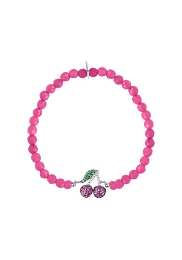 Zirkon Taşlı Pırlanta Montür Gümüş Rengi Altın Kaplama Pembe Boncuklu Kiraz Gümüş Strech Bileklik Gümüş - Rose Gold