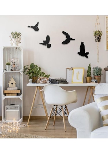 Hellove Dekoratif Ahşap Modern Dörtlü Kuş Duvar Süsü Duvar Dekoru