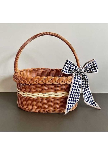 Besthome1 30x20x15 Cm Büyük Boy Pratik Taşınabilir Plastik Wicker Sepet, Bebe Gerekleri İçin İdeal Piknik, Hediye Sepeti + Laci