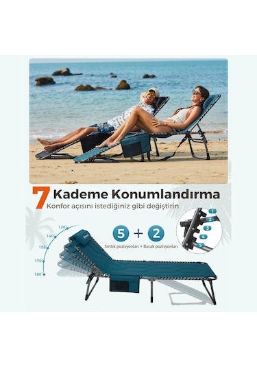 Kingcamp Magnolia B20 Premium 7 Kademeli Katlanır Dolgulu Şezlong Blue Mavi