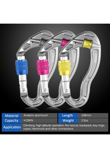 Lixada 25kn Takılmayan Karabina D Şekilli Karabina Hızlı Klips Ekipmanı Vida Kilidi Kamp Kayası Tırmanma Seyahat Hamak Anahtarlık Karabina