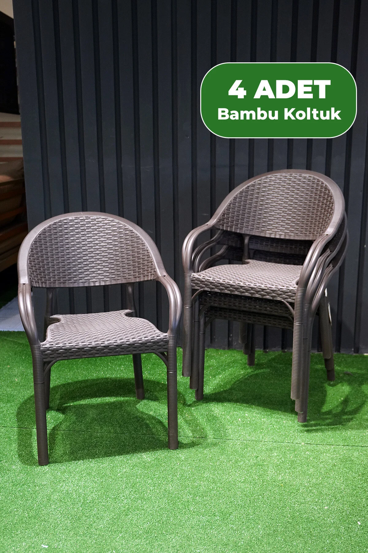 Alezy Bambu Rattan Kollu Koltuk 4 Adet Kahverengi