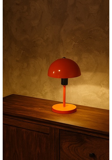 Modern Turuncu Metal Masa Lambası Mantar Başlıklı Dekoratif Masa Ve Komodin Lambası Turuncu