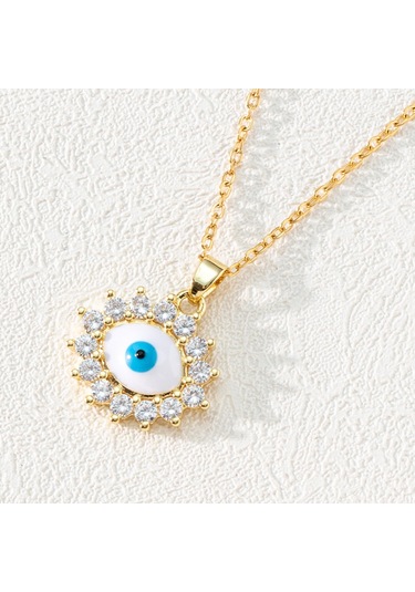 Takı: Titanyum Çelik Köprücük Kimi Zinciri, Renkli Zirkon Taşlı Göz Pandantif, Şeytan Gözü Kolye Açık Mavi