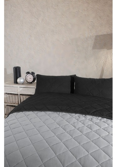 Siyah-gri Çift Kişilik Pike Çok Amaçlı Yatak Örtüsü Siyah - Gri