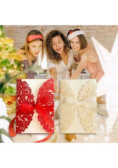 Vkemall Romantik Ve Şık Çiçek Desenli Davet Kartları Seti - Zarif Zarf Ve Özel Tasarım