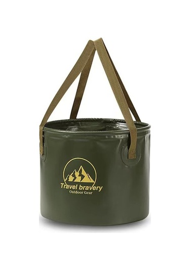 Açık Hava Kamp Piknik Büyük Kapasiteli Çok Amaçlı Taşınabilir Katlanır Depolama Kovası 10 Litre Yeşil Yeşil