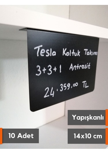 10 Ad Pvc Karatahta Siyah Etiket 14x10 Cm Yapışkanlı İsimlik Pano