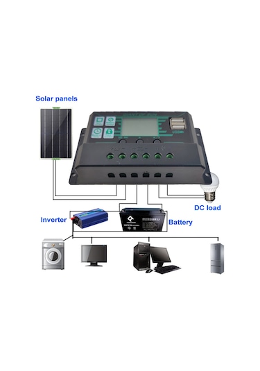Mufunye 100a Siyah Güneş Kontrol Cihazı Mppt/pwm Otomatik Şarj, Lcd Ekran, İki Usb, Tam Koruma Özellikleri, 12/24v Uyumlu