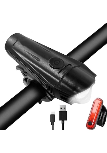 T6 Led 300 Lümen 4 Modlu Su Geçirmez Usb Şarjlı Ön Arka Bisiklet Farı Işığı 1300 Mah Siyah
