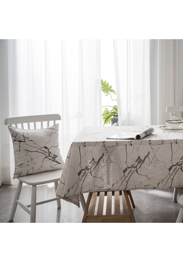 Mermer Desenli Minimalist Masa Örtüsü Örtüsü Masa Örtüsü Pamuk Keten Toz Geçirmez Dolap Örtüsü, Ebat:140x160cm Beyaz Beyaz