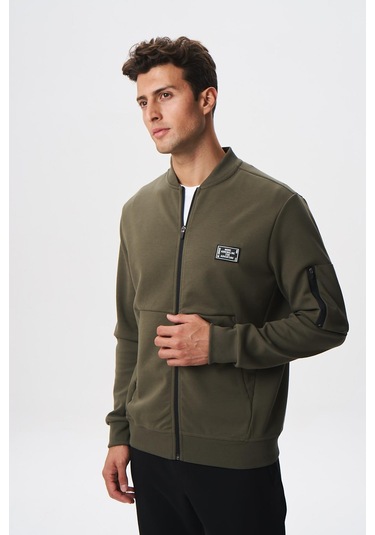 Arma Erkek Slim Fit Scuba Su Geçirmeyen Kumaş Basic Kol Cepli Tam Fermuar Kolej Yaka Sweatshirt K28324988301 Haki
