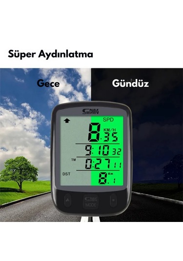 Techtic Sunding Bisiklet Km Hız Göstergesi Işıklı Led Ekranlı Siyah