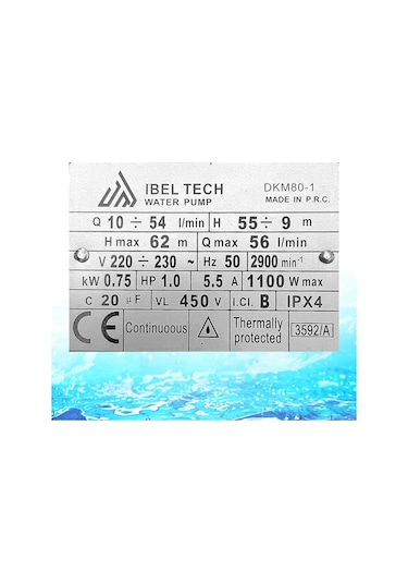 Germany Style İbeltech Dkm-80-1 0.75 Kw Gerçek 1 Hp 1" Bakır Sargılı Paket Hidrofor Sistem Su Pompa Motoru