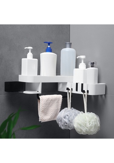 Teltree Duvarlı Döner Banyo Dolabı - Delme Yok Kurulum, Sıralı Saklama, Su Akışlı Tasarım, Kişisel Bakım Ürünleri İçin Siyah Abs Organizer Diğer