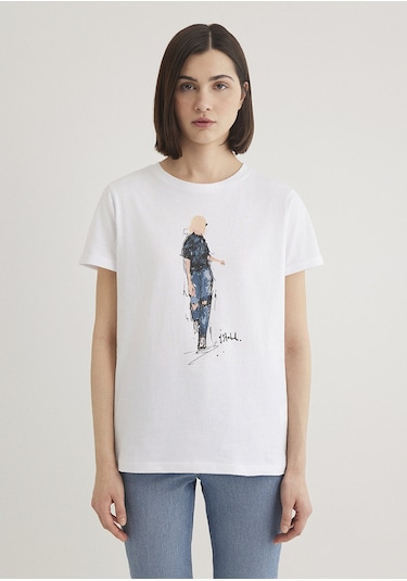 Mavi - Denim Baskılı Beyaz Istanbul Tişört 1610222-620 Beyaz