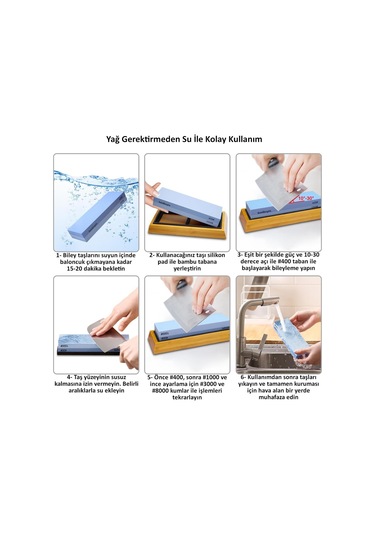 Valkyrie 7 Parça Profesyonel Bıçak Bileme Seti 4 Taraflı Biley Taşı 400 1000 3000 8000 1. Kalite Sulu Bileme 1. Kalite