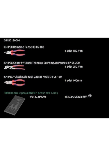 Wera 9780 Knipex Kombine Pense, Yan Keski, Cobra Fort Pense Seti