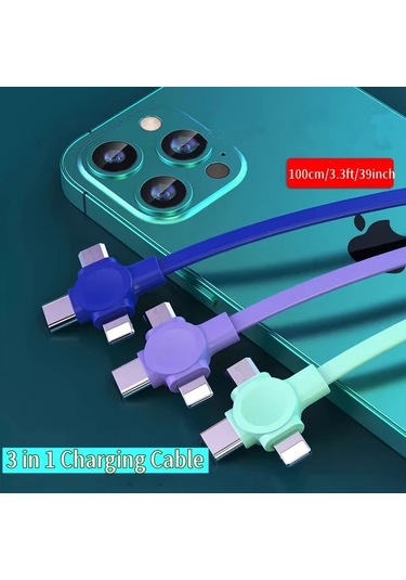 Userfriendly11 Yeşil 4 Adet 3ü 1 Arada Şarj Kablosu Veri Aktarım Katlanabilir Telefon Standı Usb C Micro Usb