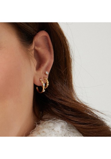 Kangvka Kadınlar İçin 14k Altın Kaplama Zirkonyalı Kolye Seti - 3 Çift Çeşitli Stiller Çember Ve Tıkalı - Günlük & Resmi Etkinlikler İçin Zirve Tarz Gold