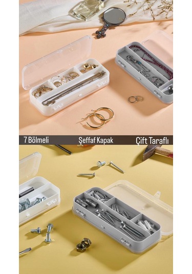 Rise 7 Bölmeli Takı Kolye Kutusu - Şeffaf Kapaklı Ufak Parça Orga