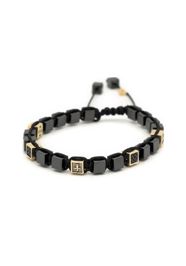 Seramik Ve 14 Ayar Altın Erkek Bilekliği N11.5088 Pembe Altın - Siyah