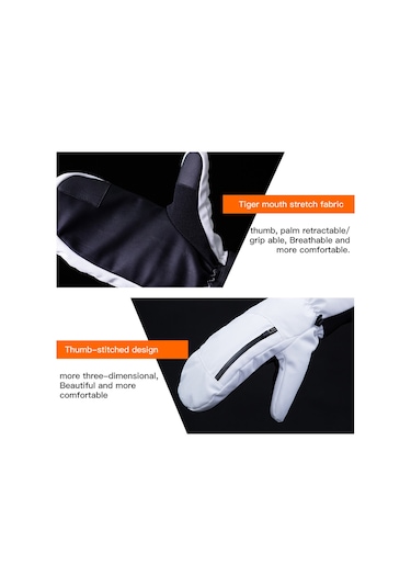 Wezone Kış Sporları İçin Su Geçirmez Ve Dokunmatik Ekran Uyumlu Tek Parmak Kayak Eldiveni - Beyaz Xl Beyaz