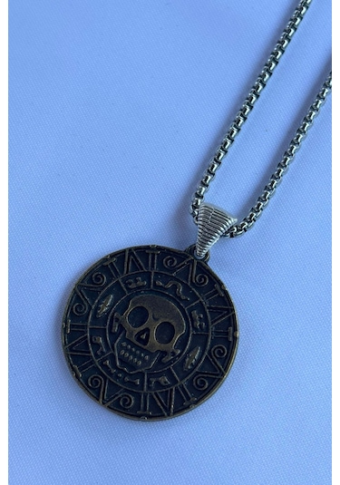 Kuru Kafael İşçiliği Paslanmaz Çelik Zincir Erkek Kolye Gümüş