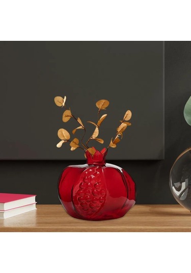 Skycity Burgundy Cam Nar Şekilli Vazo - Masaüstü Su Bitkileri, Yapay Çiçekler İçin Dekoratif, Sabit Tabanlı, 10x10cm