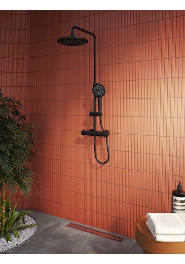 Vitra Aquaheat Bliss 240 2f Duş Kolonu Ve Termostatik Duş Bataryası Sistemi Mat Siyah A4720536 Siyah