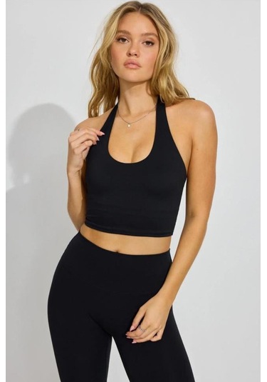 Madmext Siyah Halter Yaka Boyun Askılı Crop Top Mg2456 Siyah