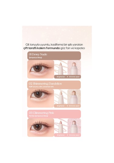 Çift Taraflı Işıltılı Kalem Far Perıpera Sugar Twinkle Duo Eye Stick 01 Dewy Nude 01