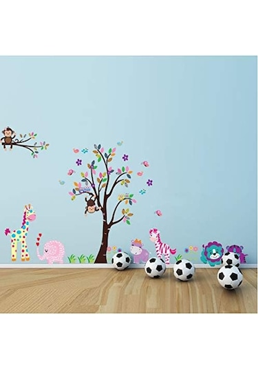 Sevimli Hayvan Karikatür Orman Kreş Duvar Sticker Çocuk Odası Dekorasyonu Ağaç Duvar Sticker Duvar Dekorasyonu 280 156cm Şeffaf