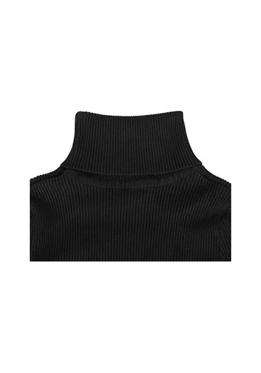 Kadın Boğazlı Uzun Fitilli Triko Dokuma Elbise - Siyah Siyah