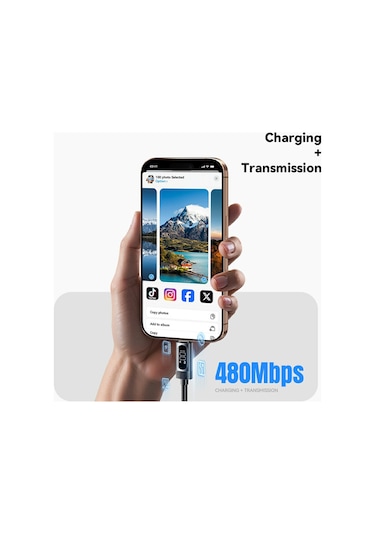 Essager 1m Usb C - Usb C Kablosu 100w Dijital Ekran Hızlı Şarj Veri Senkronizasyon Kablosu