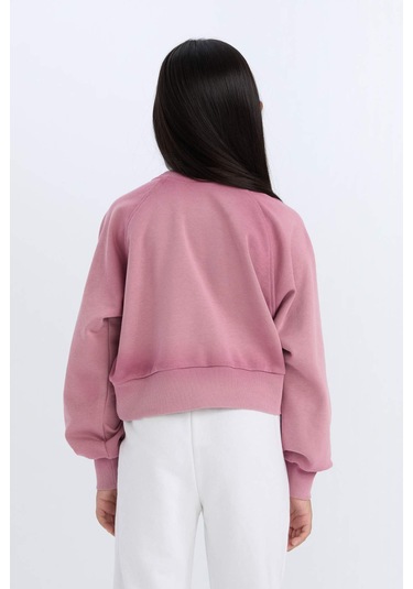 DeFacto Kız Çocuk Relax Fit Bisiklet Yaka Crop Basic Düz Sweatshirt D6994A824WNBR277 Bordo
