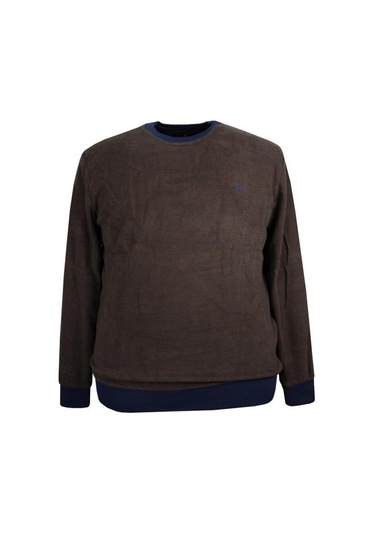 Erkek Büyük Beden Bisiklet Yaka Selanik Kazak Kahve 001