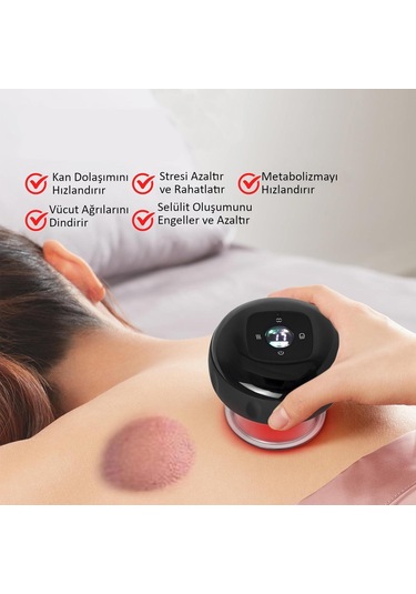 Valkyrie Şarjlı Kupa Çekme Vakum Masaj Aleti Selülit Giderci Hacamat Cihazı Isıtıcılı Siyah